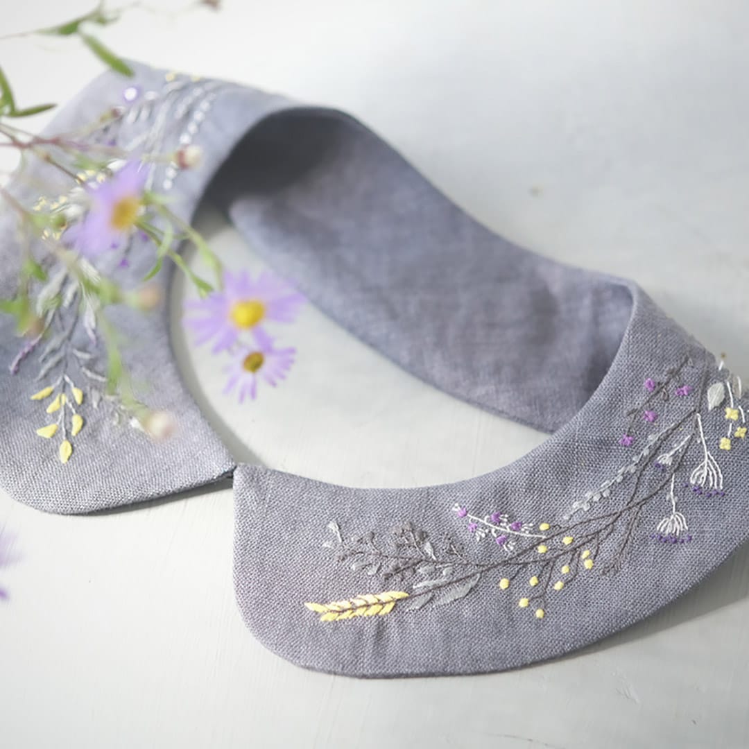 刺繍の付け襟/gray/一点もの | BUCOLICA | 糸島くらし×ここのき