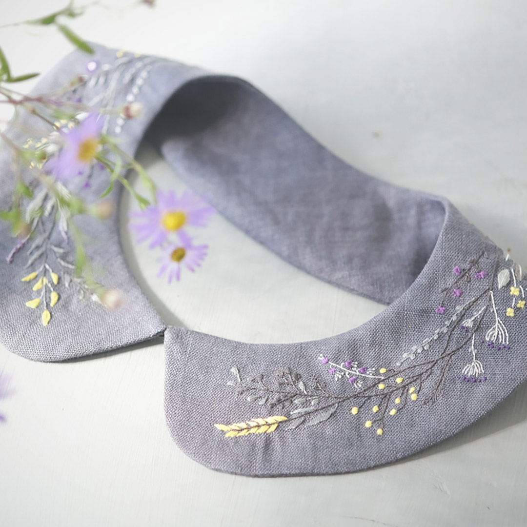 刺繍の付け襟/black/一点もの | BUCOLICA | 糸島くらし×ここのき 公式