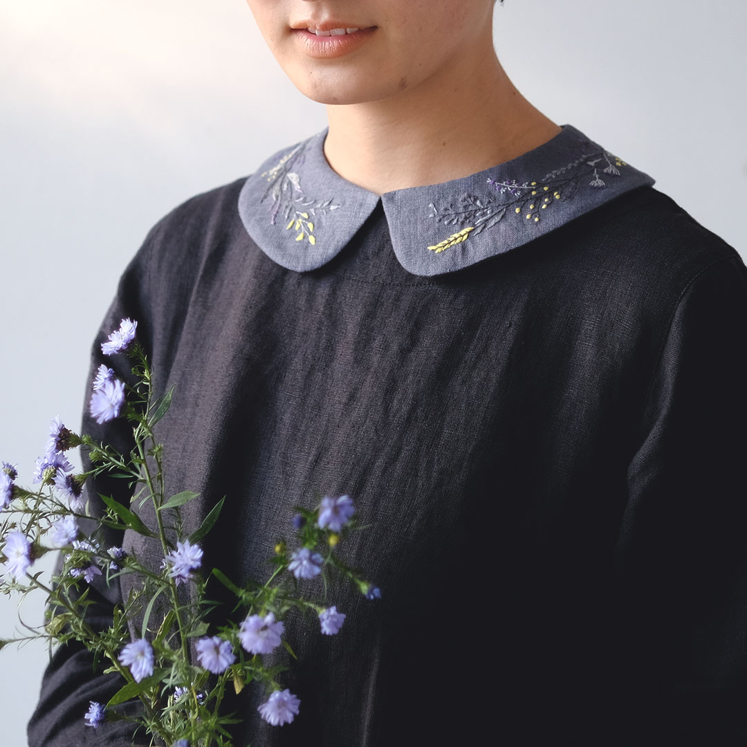 刺繍の付け襟/gray/一点もの | BUCOLICA | 糸島くらし×ここのき