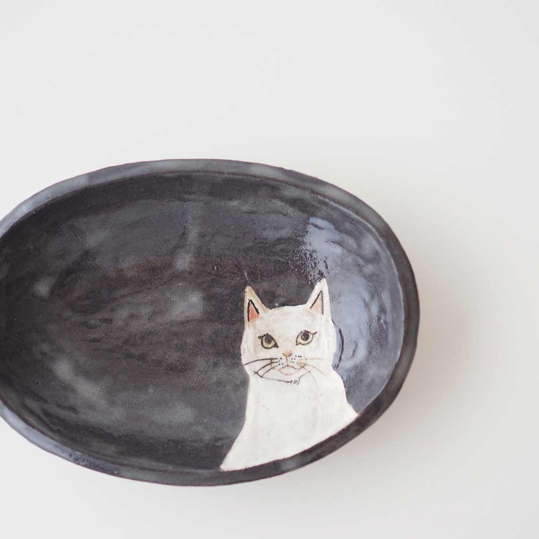 陶工房Ronさん猫大皿オーバル皿楕円皿楕円鉢作家うつわ