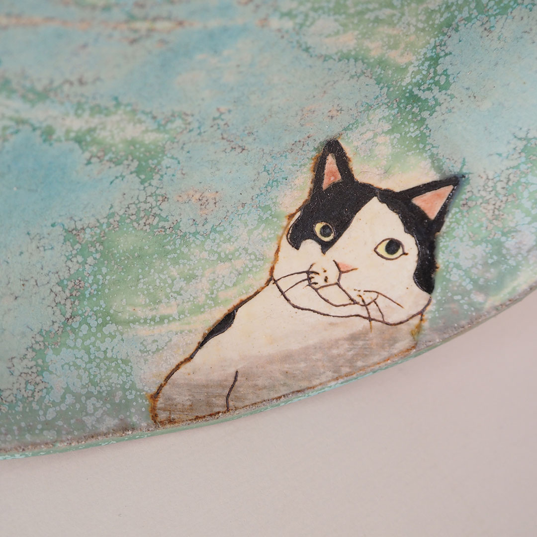 陶工房Ronさん　猫　大皿　オーバル皿　楕円皿　楕円鉢　作家　うつわ 陶工房Ronさん猫大皿オーバル皿楕円皿楕円鉢作家うつわ