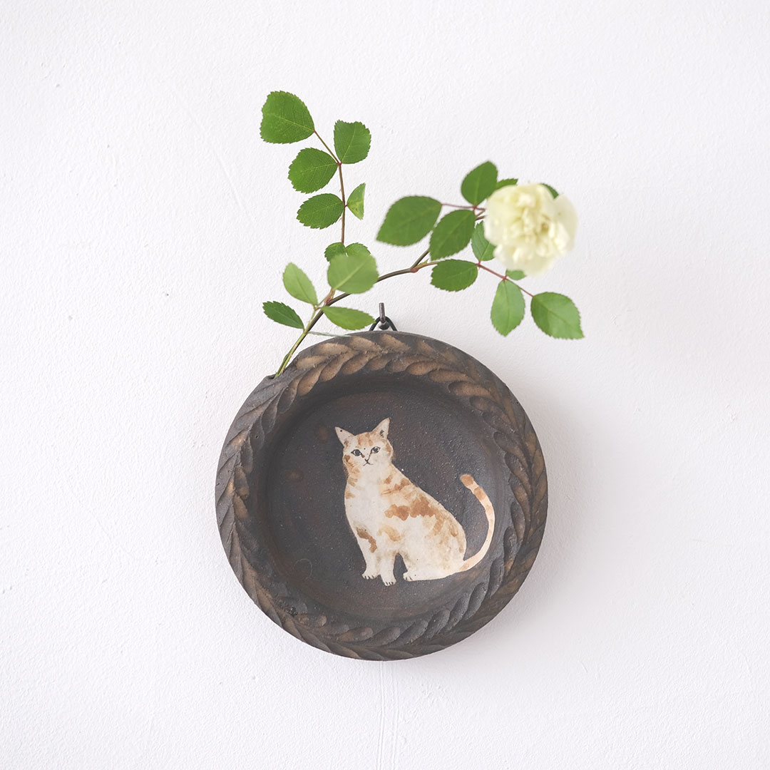 森安幸代acne pottery studio 壁掛け一輪挿し壁掛け花器猫
