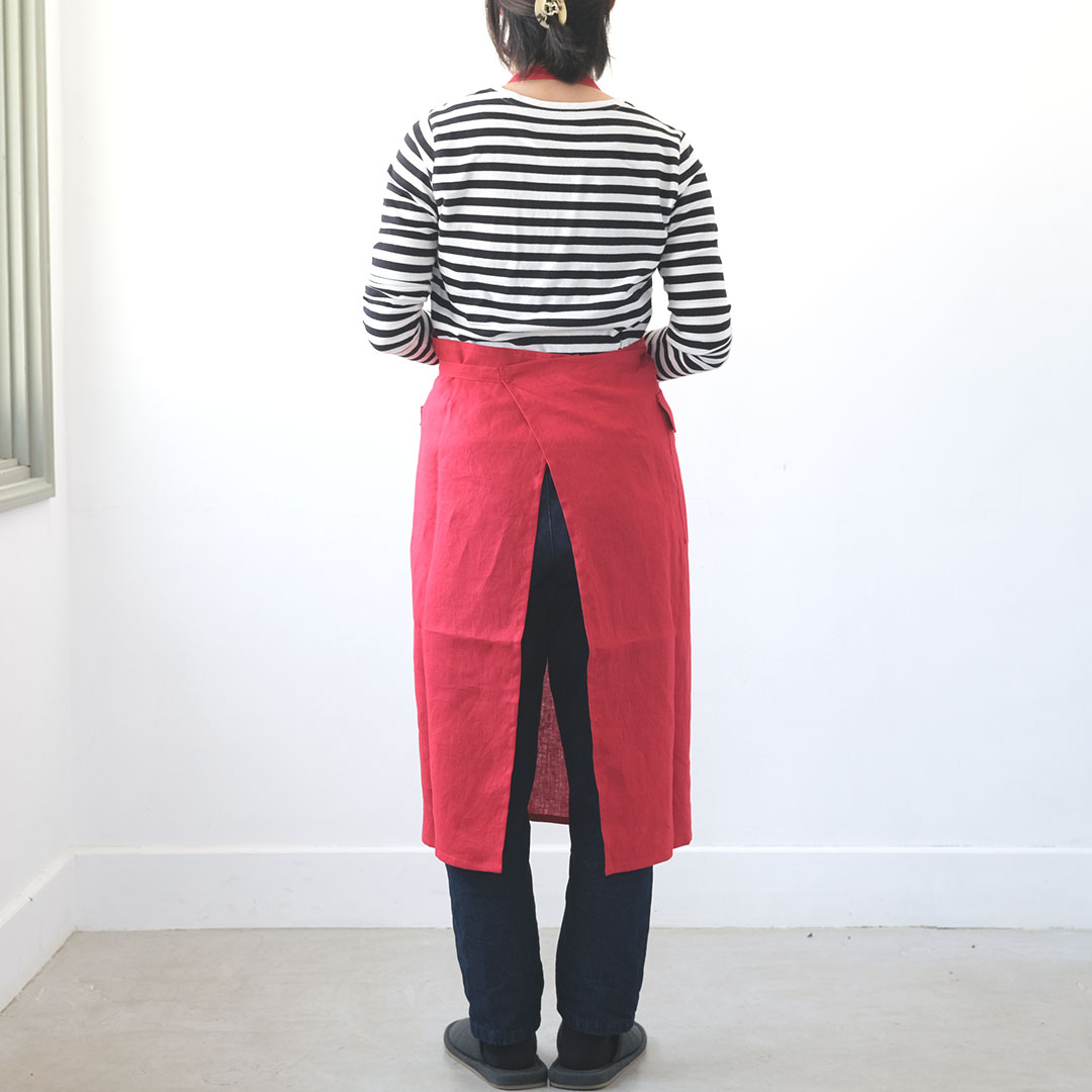 ワークエプロン/リネン/赤（薄手） | BUCOLICA | 糸島くらし×ここのき