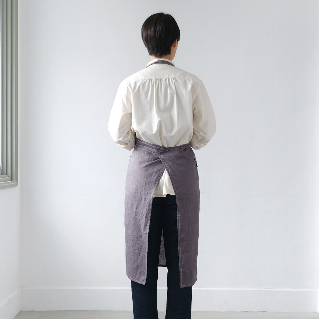 刺繍入りワークエプロン/リネン/グレー（薄手） | BUCOLICA | 糸島