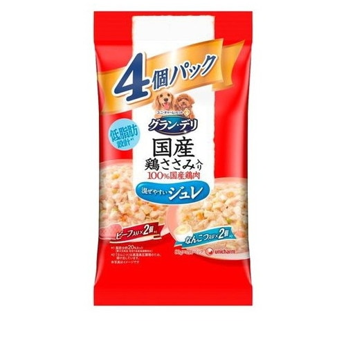 グラン・デリ 成犬用 国産鶏ささみ ジュレ ビーフ入り・なんこつ入り(80g*4パック入) ◆賞味期限 2025年8月