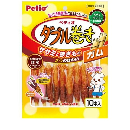 ペティオ ササミ＋チキンガムMOGU砂ぎもハード ダブル巻き ガム 10本入 ◆賞味期限 2026年12月