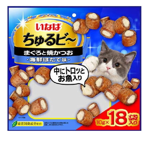 いなば ちゅるビ～ まぐろと焼かつお 海鮮ほたて味(10gx18袋入り) ◆賞味期限 2027年8月