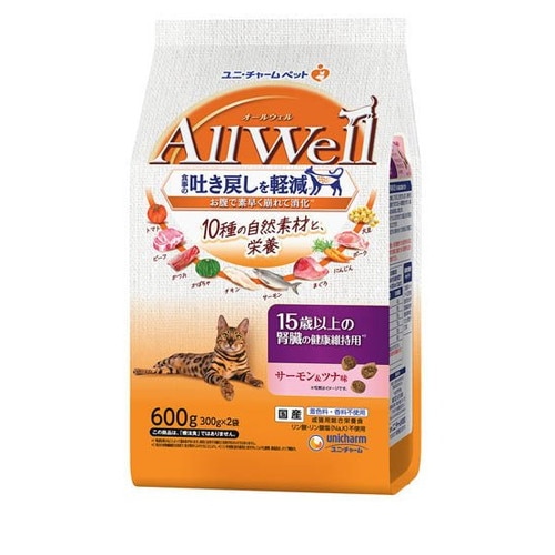 AllWell 10種の自然素材 15歳以上の腎臓の健康維持用 サーモン＆ツナ味(600g) ◆賞味期限 2026年7月