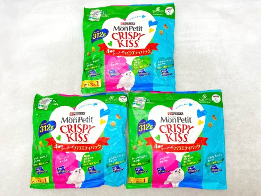 【訳あり】3個セット！モンプチ クリスピーキッス バラエティパック 312g 成猫 ◆賞味期限 2026年6月