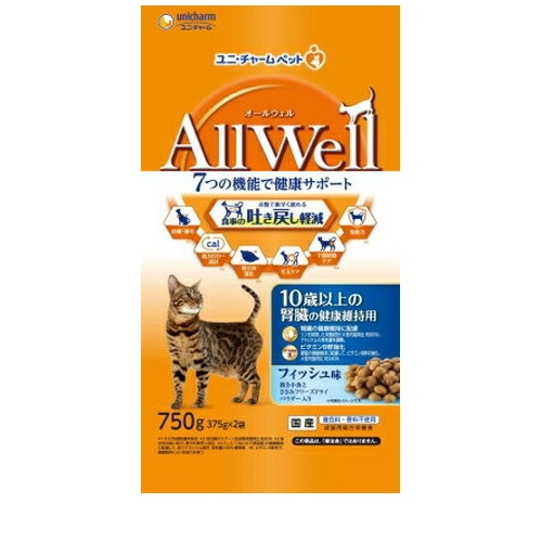 AllWell 10歳以上の腎臓の健康維持用 フィッシュ味 挽き小魚とささみフリーズドライパウダー入り 750g ◆賞味期限 2026年6月