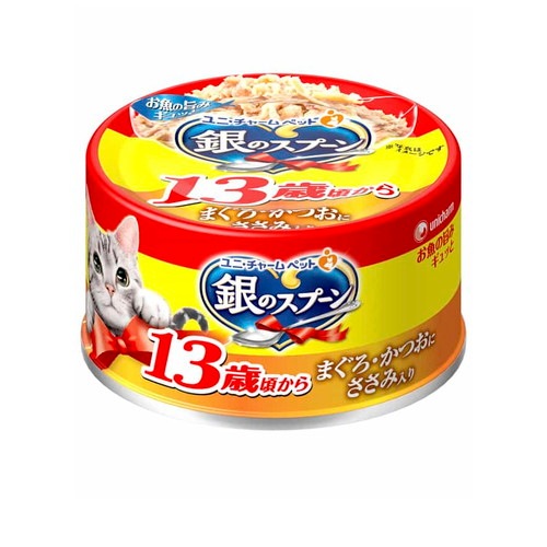 銀のスプーン 缶 13歳頃から まぐろ・かつおにささみ入り(70g) ◆賞味期限 2026年11月