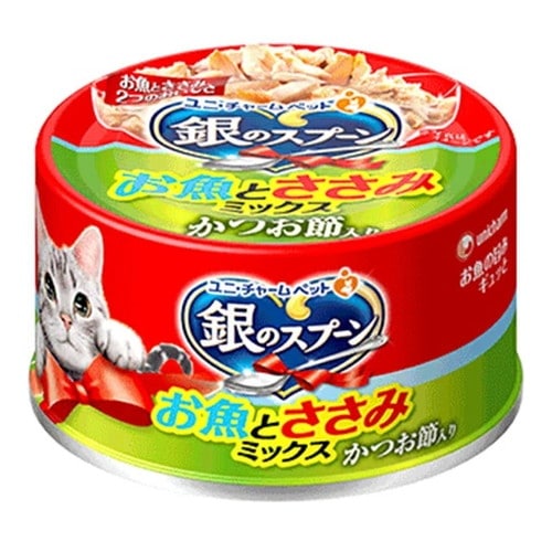 銀のスプーン 缶 お魚とささみミックスかつお節入り70g ◆賞味期限 2026年9月