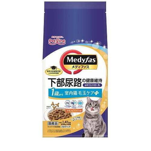 メディファス 室内猫 毛玉ケアプラス 1歳から チキン&フィッシュ味1.41kg(235g×6) ◆賞味期限 2026年8月