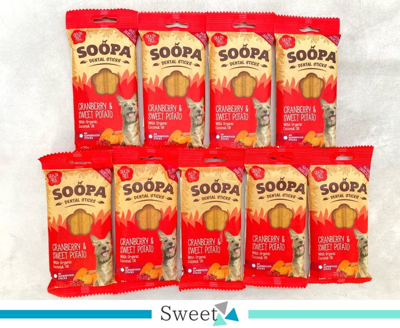 【S04-0104】9個セット！SOOPA スティック クランベリー アンド スウィートポテト 100g 成犬 ドッグフードおやつ ◆賞味期限 2026年7月23日