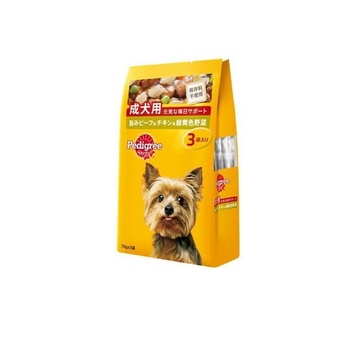 ペディグリー パウチ 成犬用 ビーフ＆チキン 緑黄色野菜入り 70g×3袋 ◆賞味期限 2027年1月
