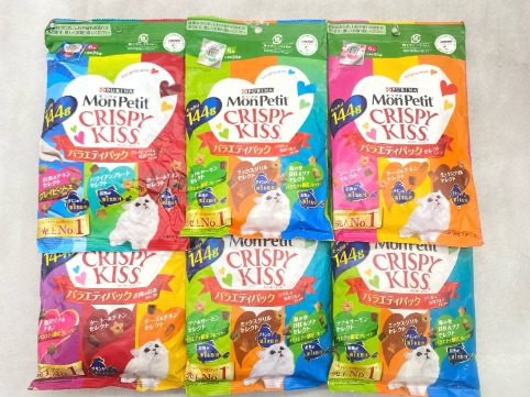 【訳あり】6個セット！モンプチ クリスピーキッス バラエティパック 144g 成猫 ◆賞味期限 2027年1月
