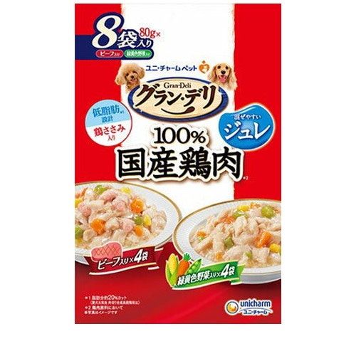 グラン・デリ 国産鶏ささみ ジュレ ビーフ入り&緑黄色野菜入り 80gx8袋 ◆賞味期限 2028年7月