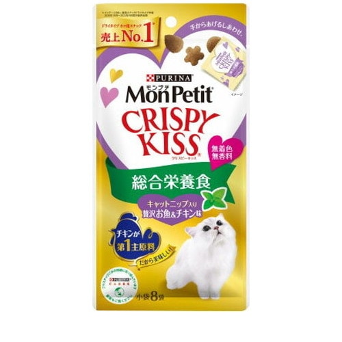 モンプチ クリスピーキッス 総合栄養食 キャットニップ入り 贅沢お魚&チキン味 24g ◆賞味期限 2027年6月