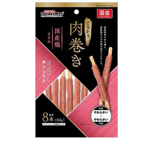 ドギーマン ごちそう肉巻き 国産鶏ささみ 60g(標準8本) ◆賞味期限 2027年1月