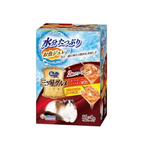 三ツ星グルメ パウチ ジュレ まぐろ・かつお ささみ添え＆サーモン添え(35g×8袋入) ◆賞味期限 2028年3月