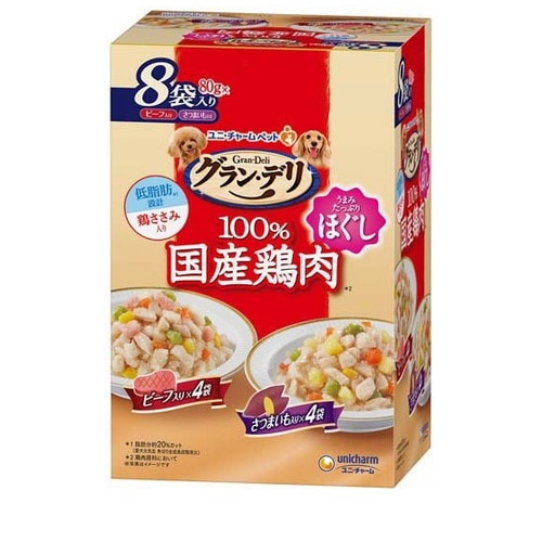 グラン・デリ 100％国産鶏肉 パウチ ほぐし ビーフ入り＆さつまいも入り(640g) ◆賞味期限 2028年3月