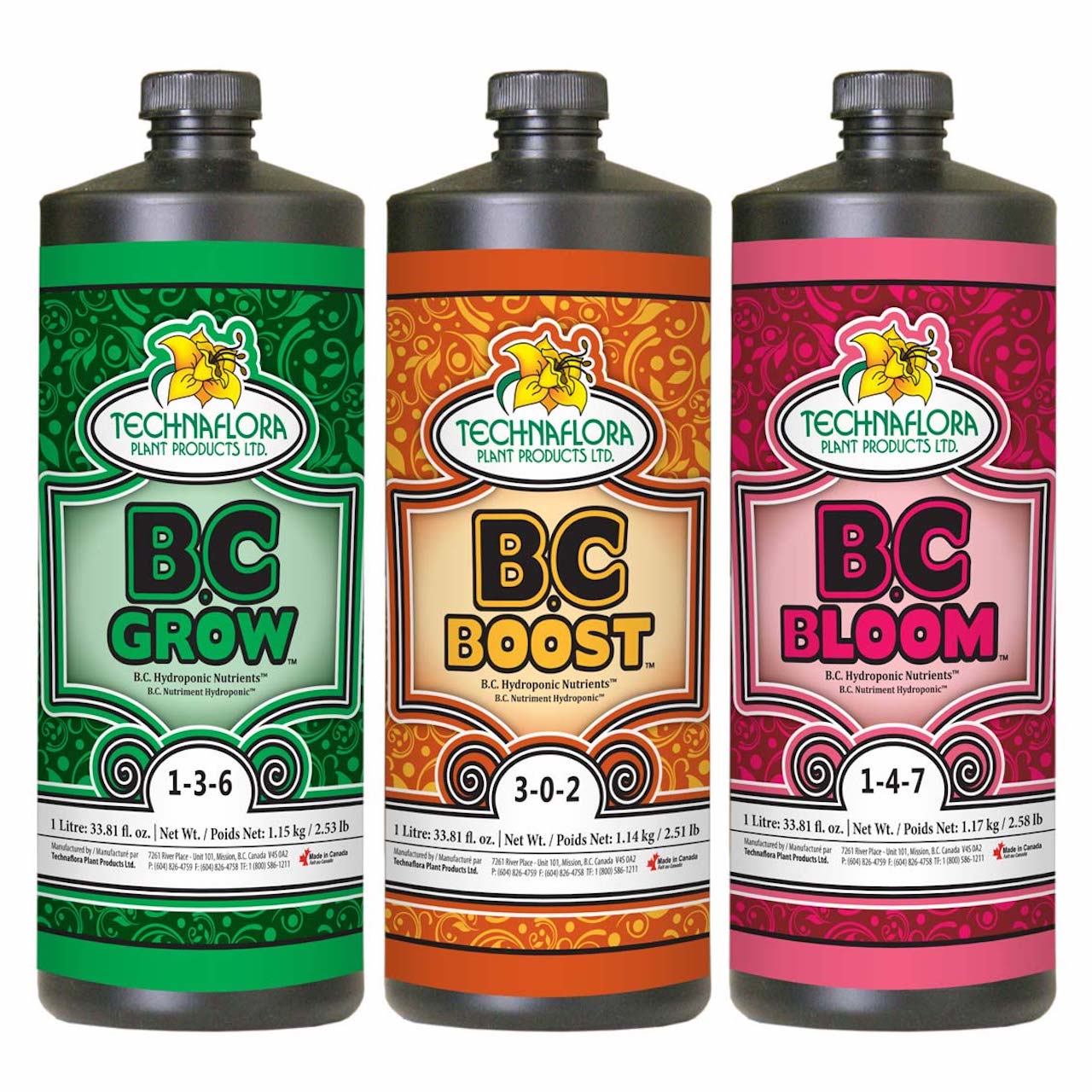 Technaflora 水耕・土耕栽培3パート液肥 B.C Nutrients セット