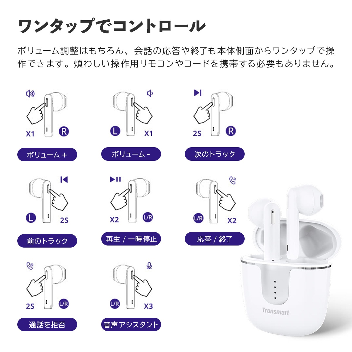 Tronsmart Onyx Ace ワイヤレスイヤホン ホワイト 【1年保証】