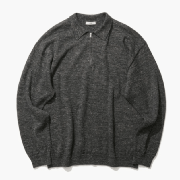 ATON(ȥ) BABY ALPACA LINEN ZIP-UP POLO SWEATER