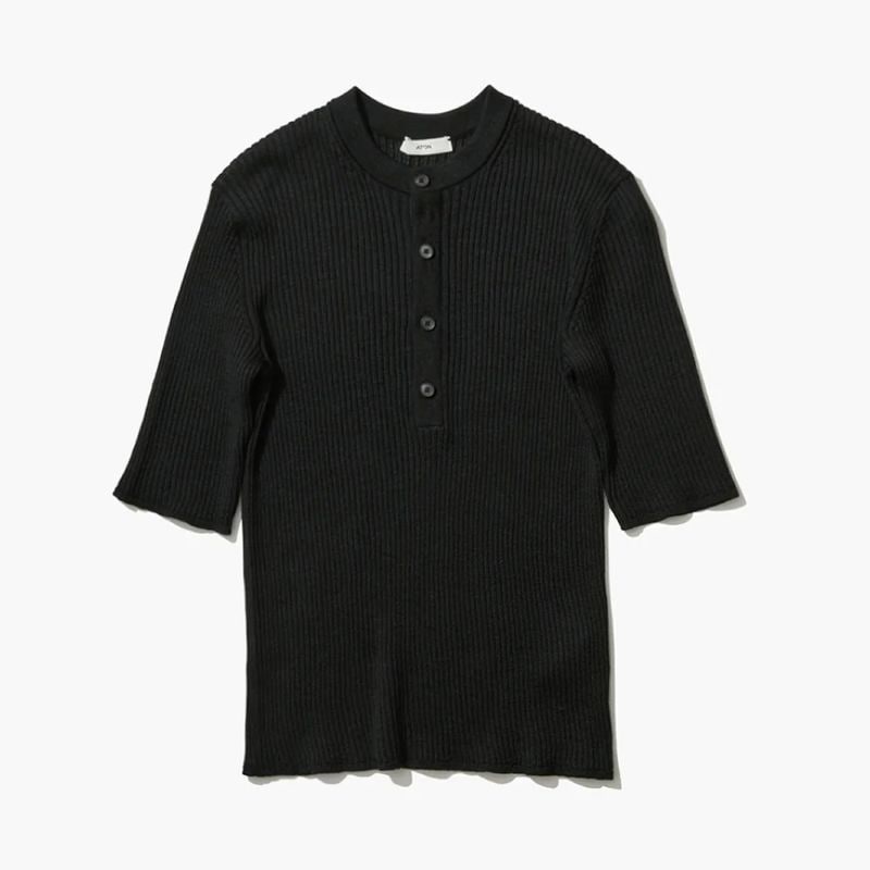 ATON(ȥ) RAMIE WOOL RIB HENRYNECK SWEATER