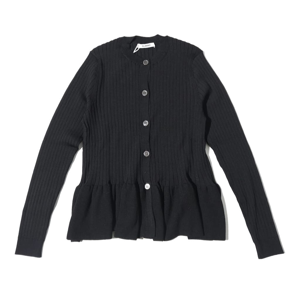 SLOANE(スローン) 16Gワイドリブ エクストラファインメリノウール×ナイロン ペプラムカーディガン