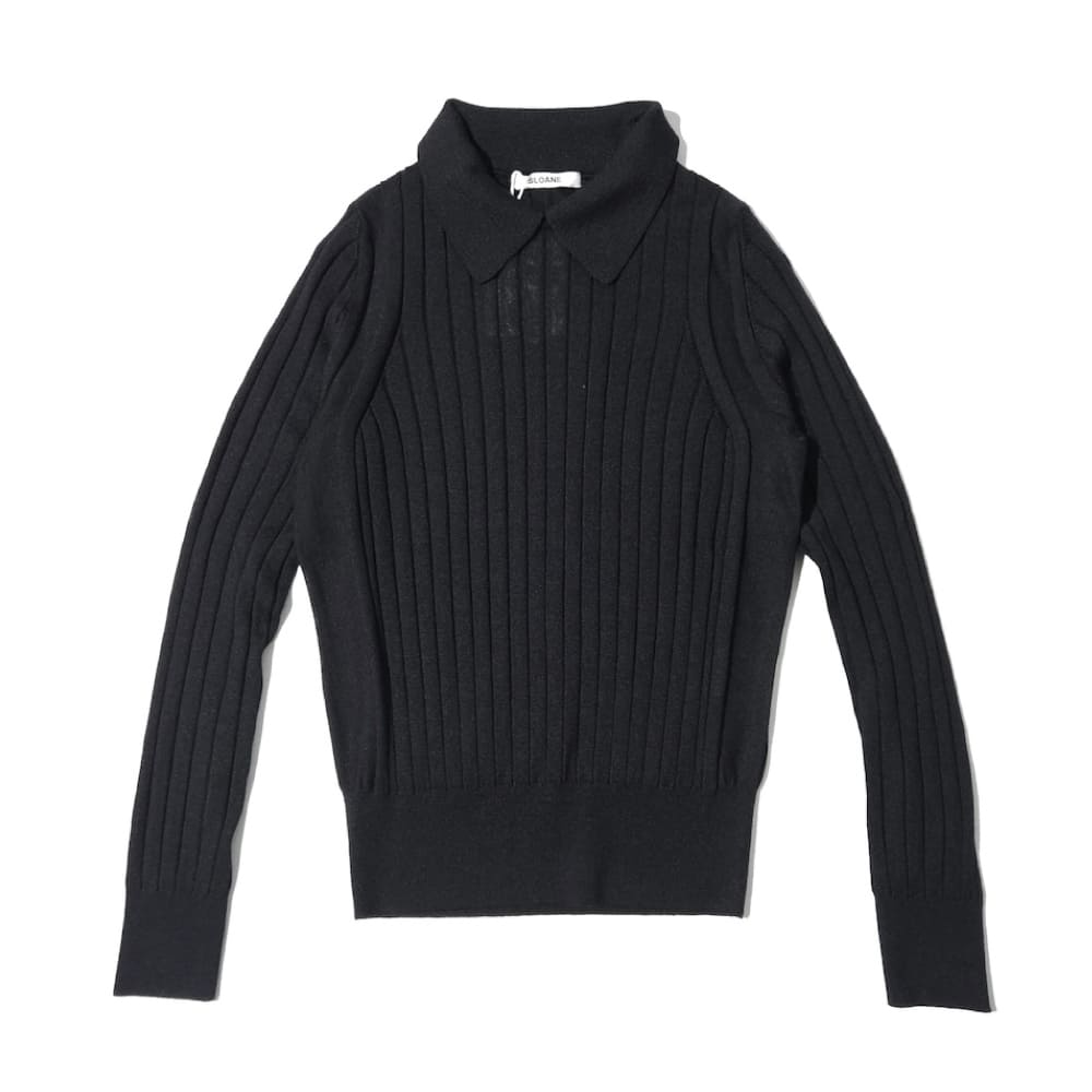 SLOANE(スローン) 18Gワイドリブ エクストラファインメリノウール×シルク 襟付きプルオーバー