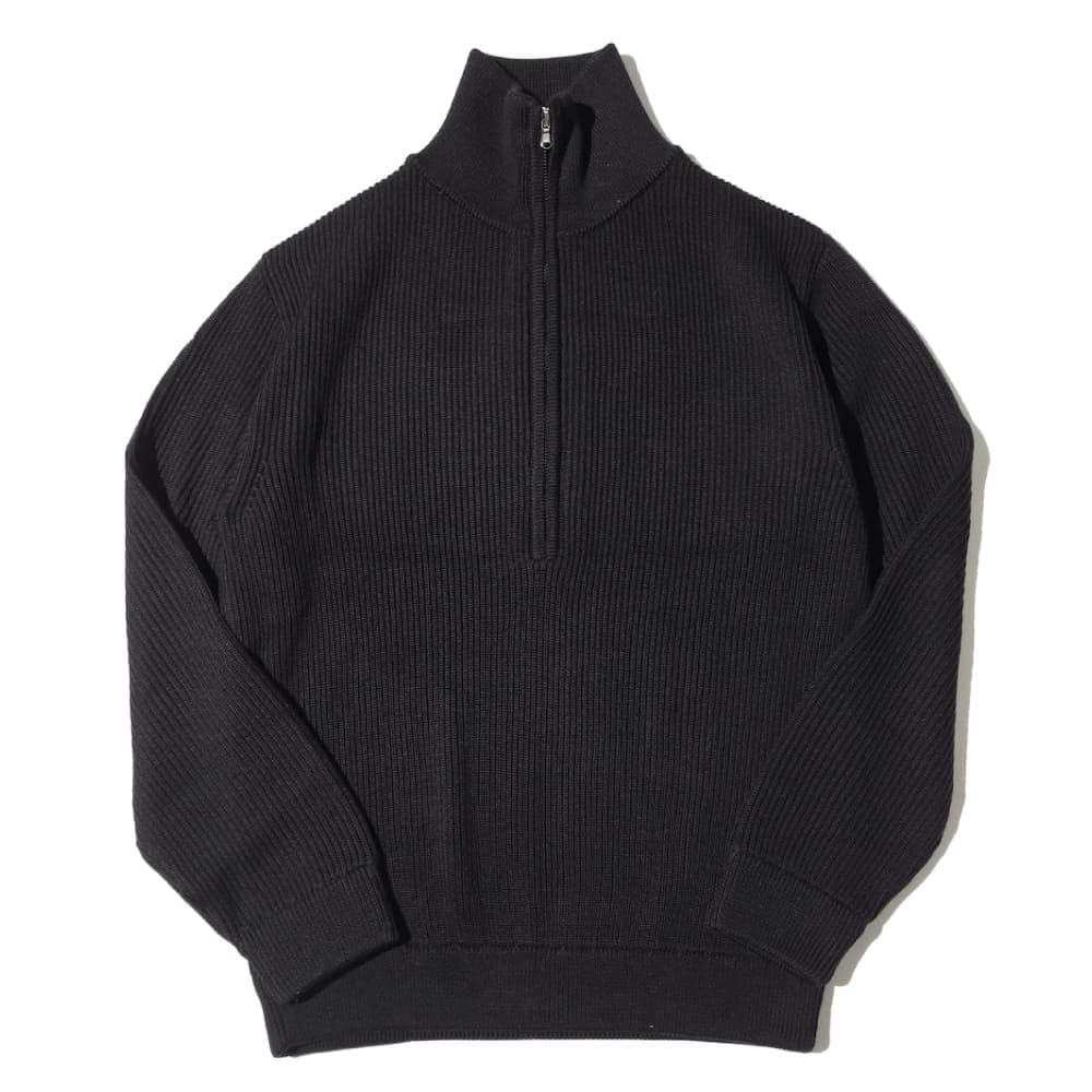 INTERIM(インテリム) WOOL SILK CASHMERE DEADSTOCK YARN DOUBLE RIB HALF ZIP KNIT