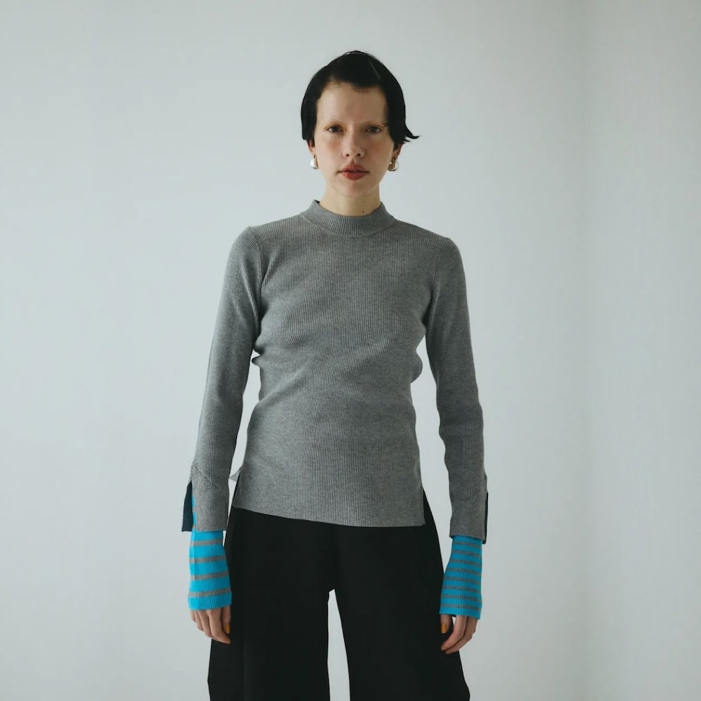 HeRIN.CYE(ヘリンドットサイ) Border double cuff knit top