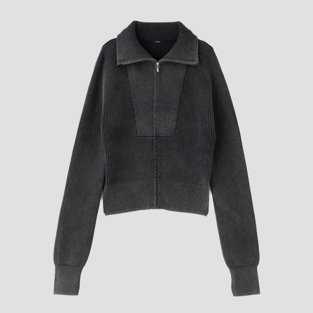 YLEVE(イレーヴ) FADED STONEWASH KNIT ZIP PULLOVER