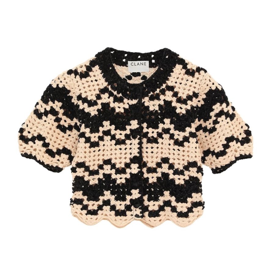 CLANE(クラネ) MALL BORDER HAND CROCHET KNIT CARDIGAN
