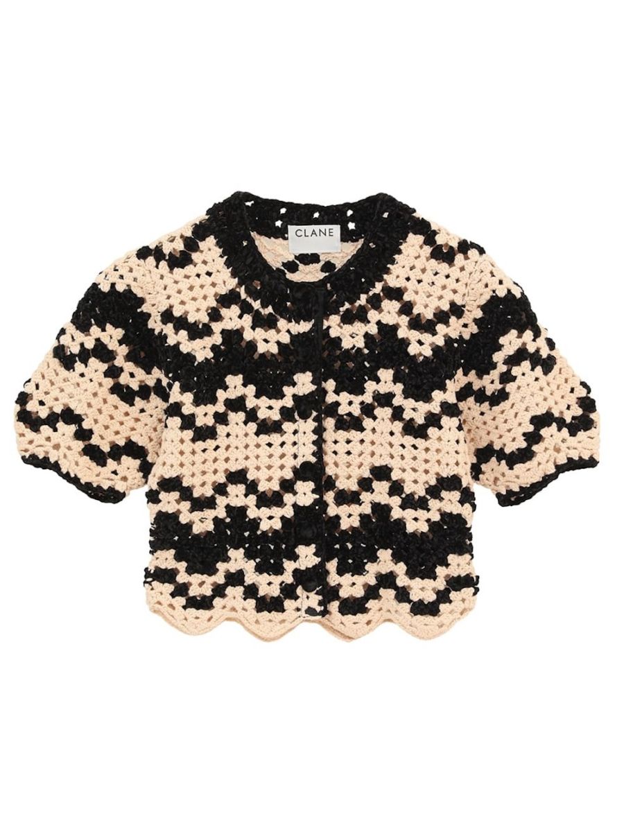CLANE(クラネ) MALL BORDER HAND CROCHET KNIT CARDIGAN