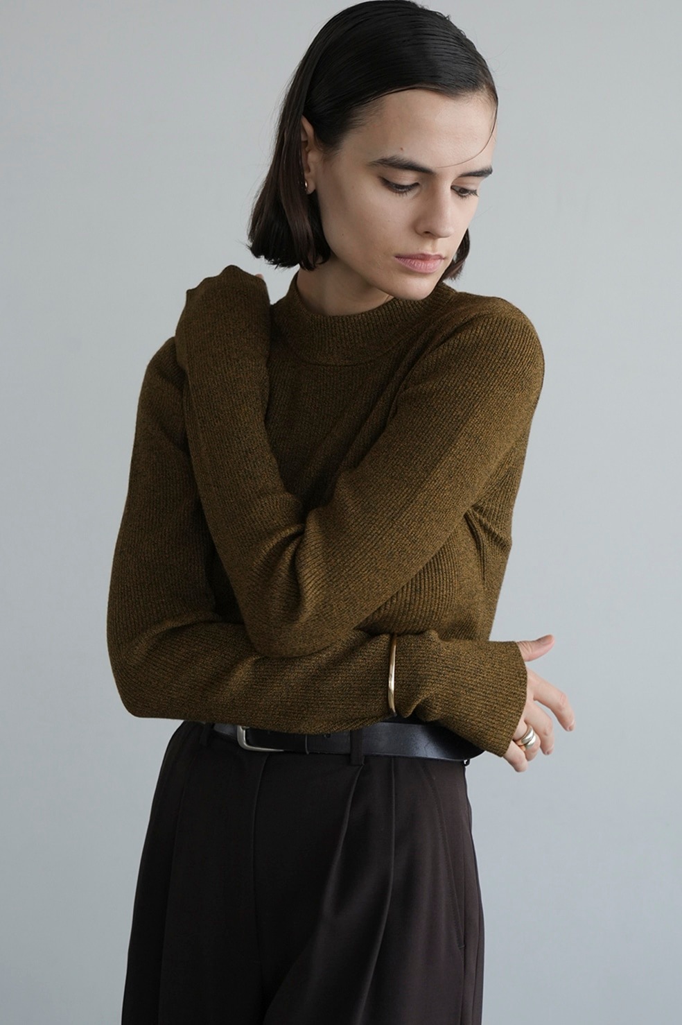 人気 完売 クラネ CLANE リブ ウール ニット ブラック 黒 M CLANE（クラネ）の「【CLANE/クラネ】W FACE HALF ZIP YAK KNIT