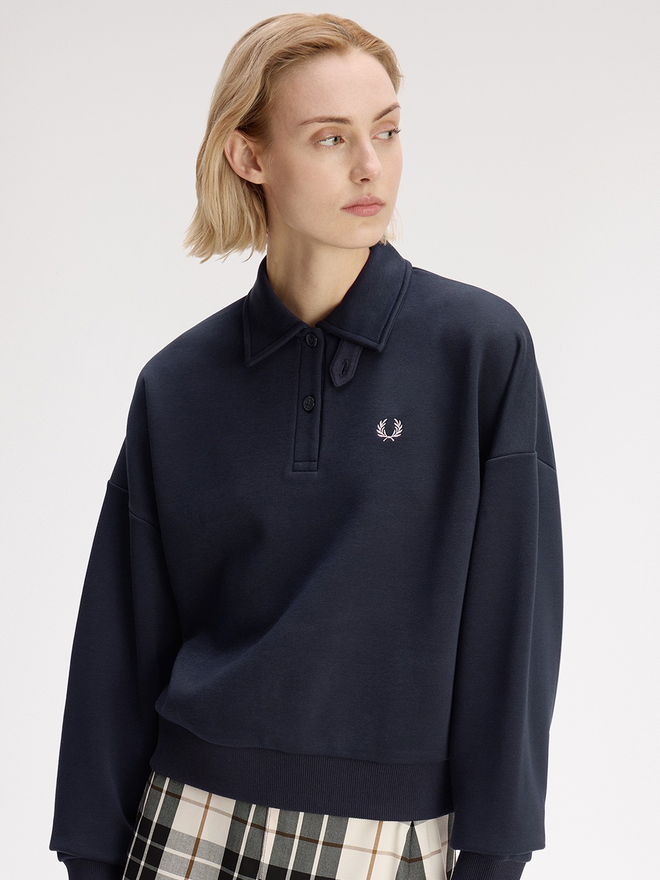 フレッドペリー FRED PERRY ポロスウェット ネイビー FRED PERRY(フレッドペリー) Brushed Back Sweatshirt Polo - COLDBECK