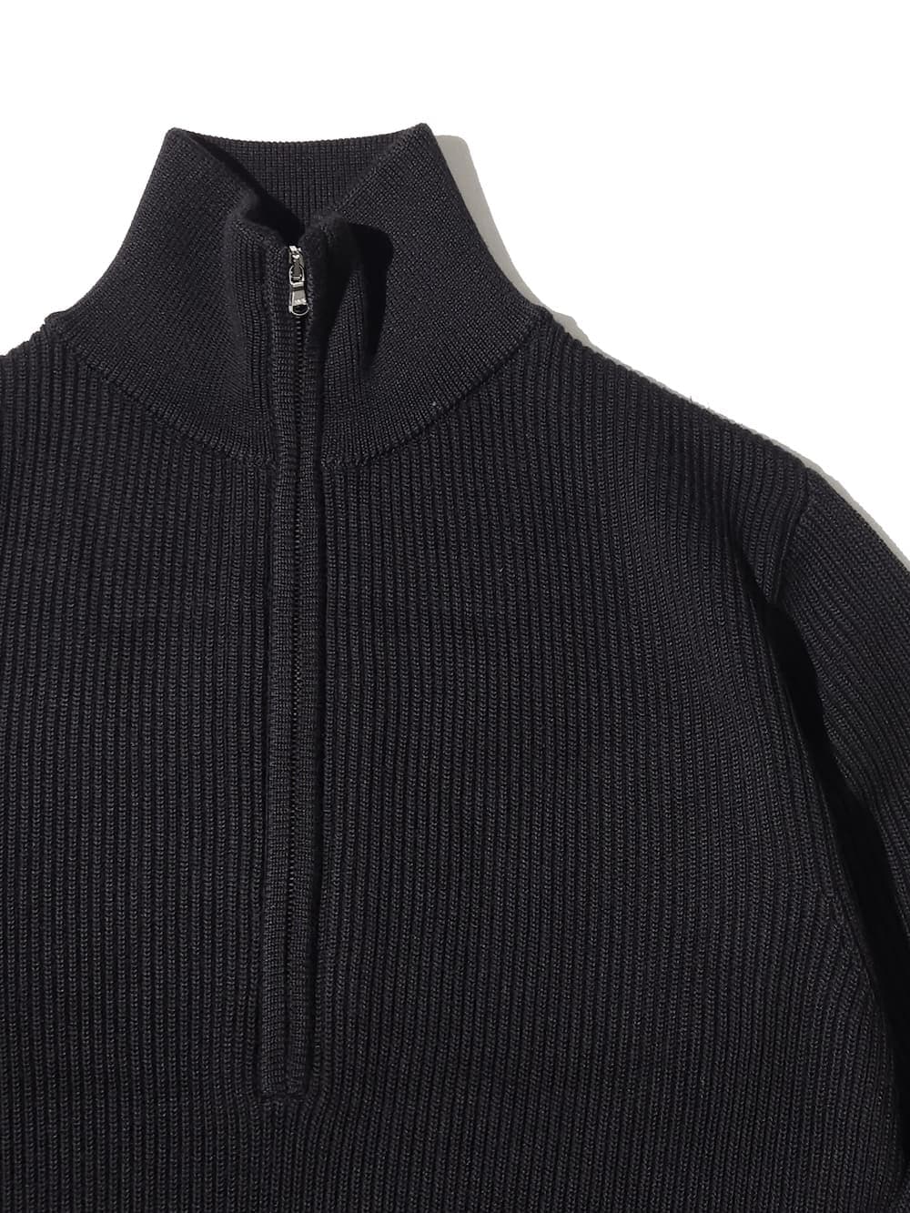 INTERIM(インテリム) WOOL SILK CASHMERE DEADSTOCK YARN DOUBLE RIB HALF ZIP KNIT