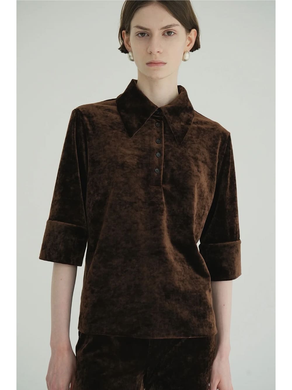 CLANE(クラネ) CRUSHED VELOUR POLO TOPS - COLDBECK ONLINE