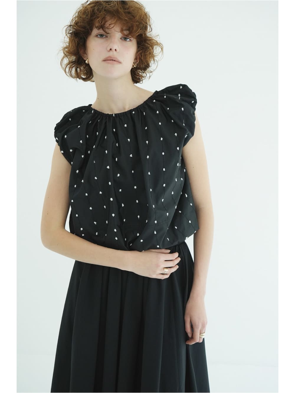 CLANE(クラネ) W FACE DOT SLEEVELESS RIBBON TOPS