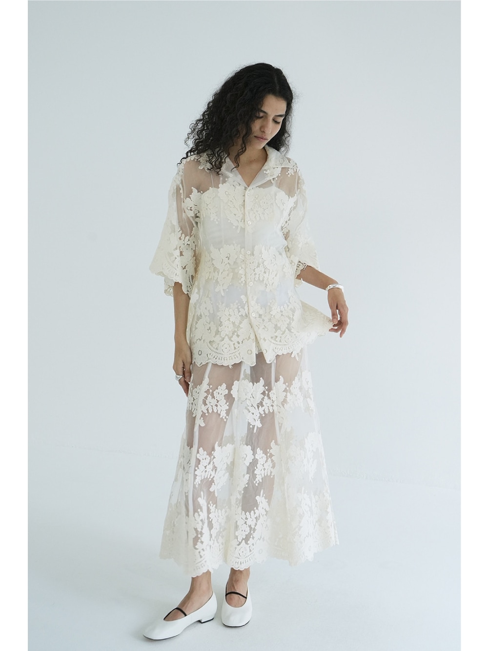 新品CLANE SHEER FLOWER LACE SHIRTS CLANE(クラネ) SHEER FLOWER LACE SHIRTS IVORY | サウス