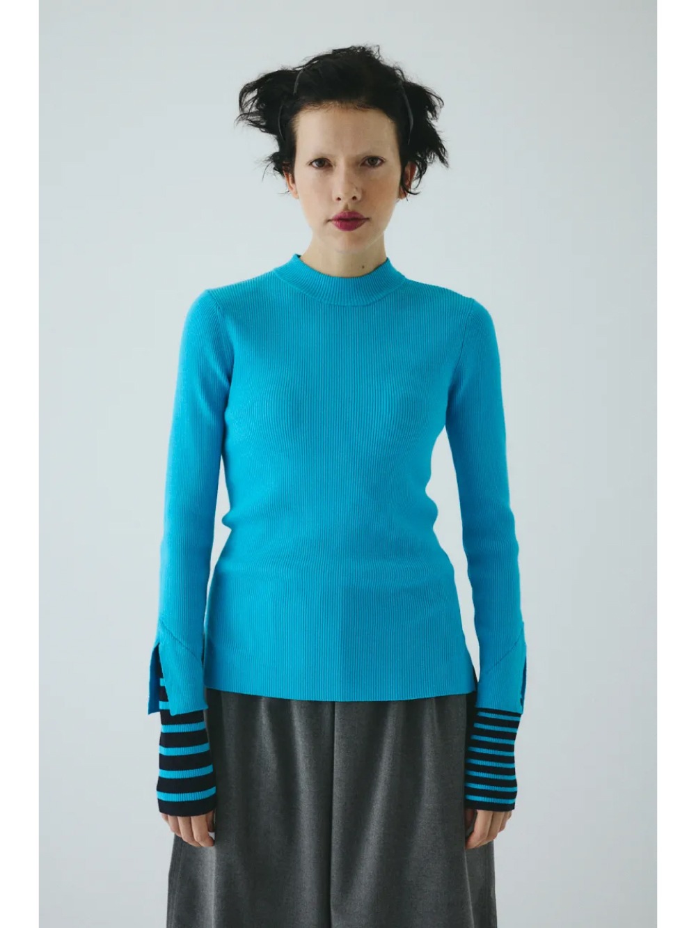 HeRIN.CYE(ヘリンドットサイ) Border double cuff knit top