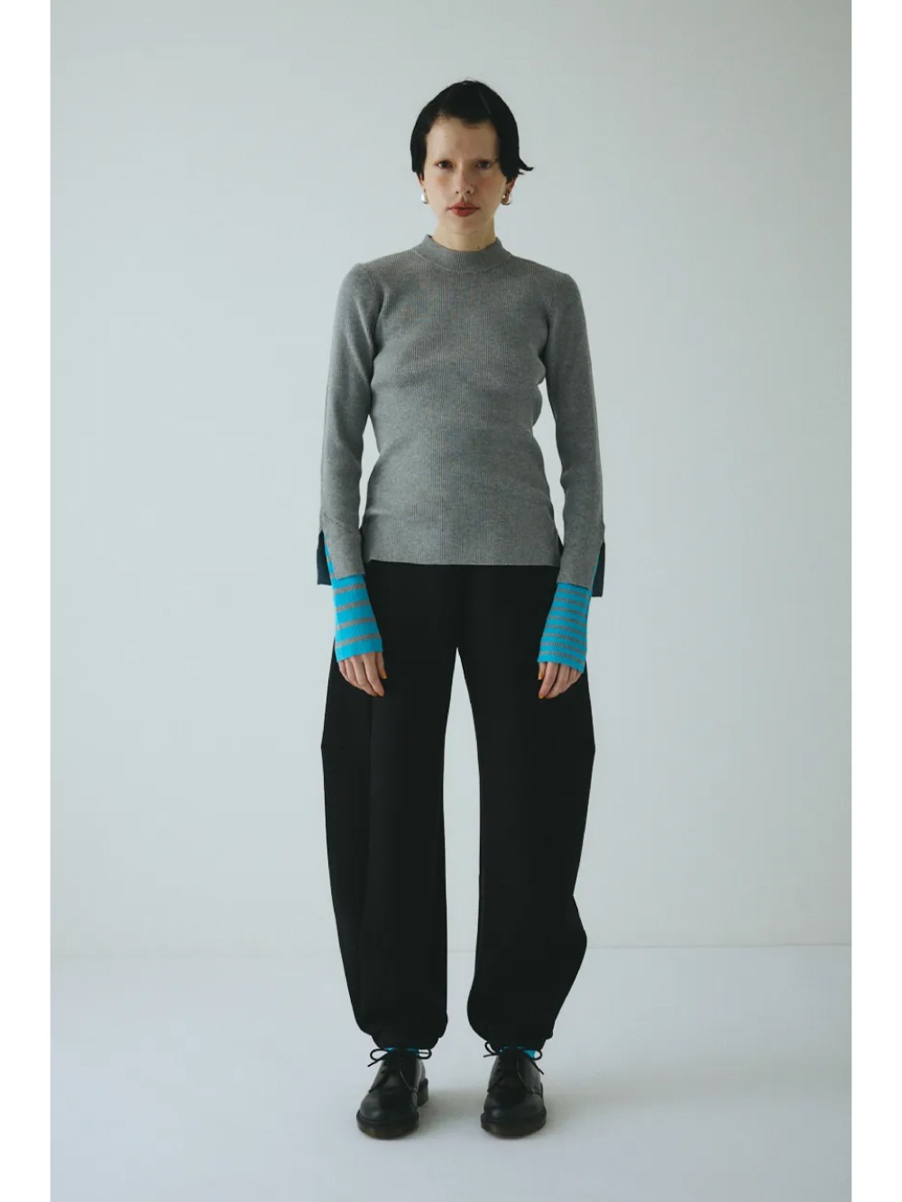 HeRIN.CYE(ヘリンドットサイ) Border double cuff knit top