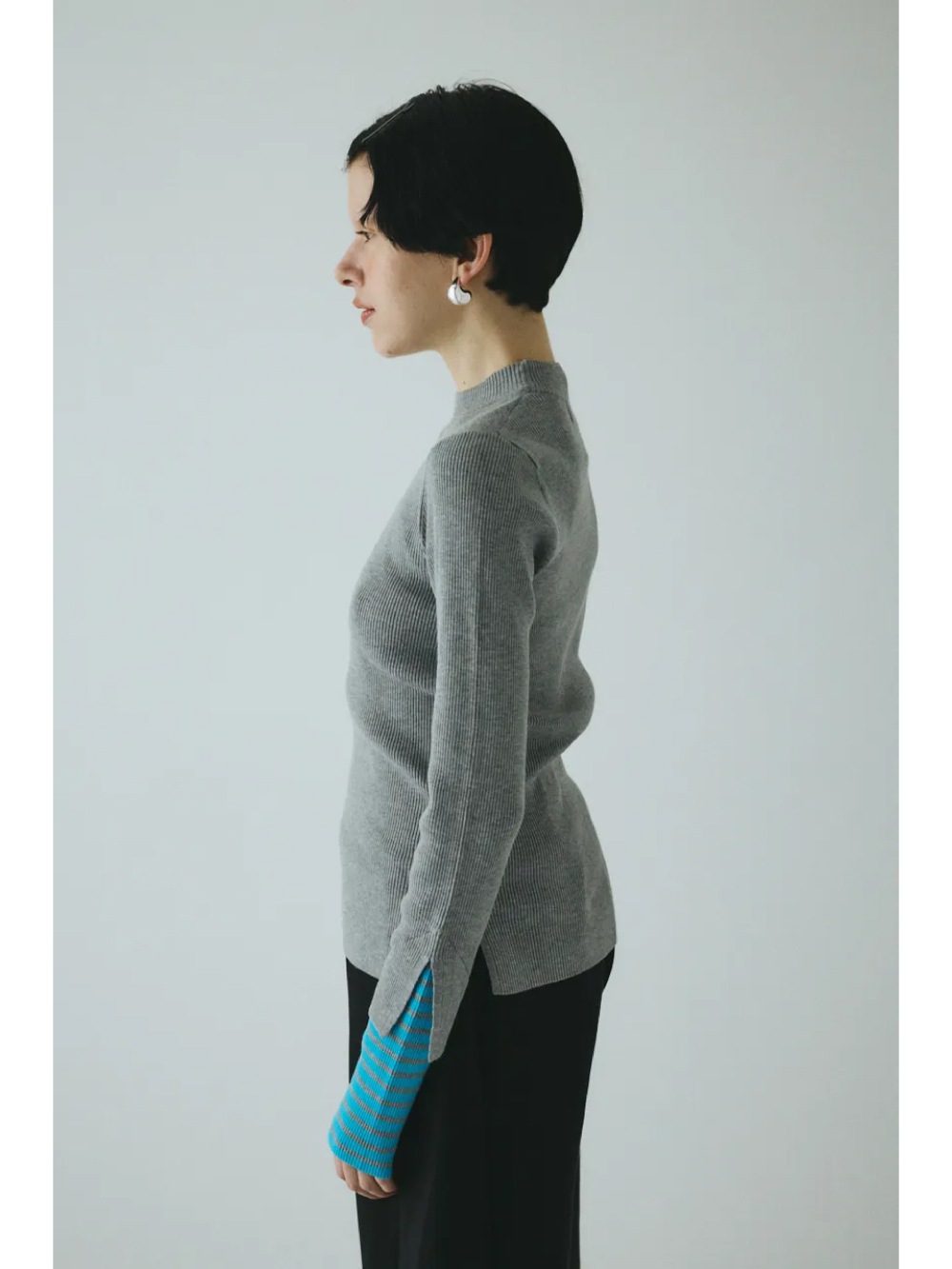 HeRIN.CYE(ヘリンドットサイ) Border double cuff knit top