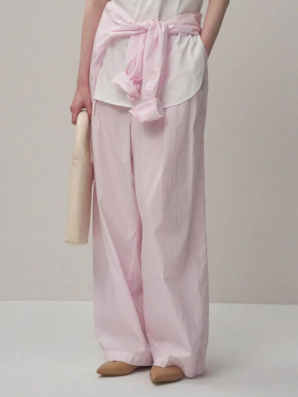 美品 ATON エイトン パジャマパンツ ストライプ ピンク ATON(エイトン) NATURAL DYED COTTON LAWN TWO TUCKED EASY PANTS