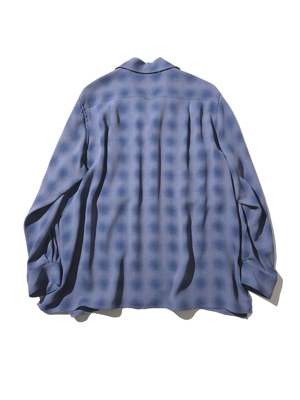 トップス YOKE OMBRE PLAID OPEN COLLAR SHIRT □TOPS YOKE BLURRED OMBRE PLAID OPEN COLLAR SHIRT (NAVY
