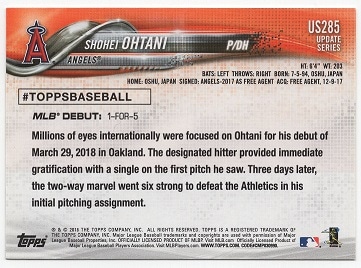 大谷翔平 ルーキーカード 2018 Topps Update Series Shohei Ohtani