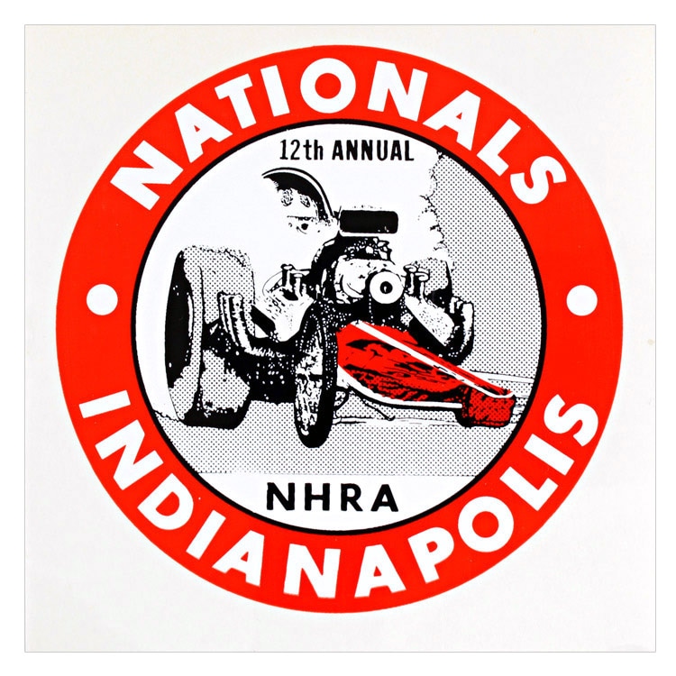 【メール便発送】ヴィンテージレーシングデカール  NHRA 12th NATIONALS INDIANAPOLIS  縦10.8×横10.8cm クリアフィルムタイプ