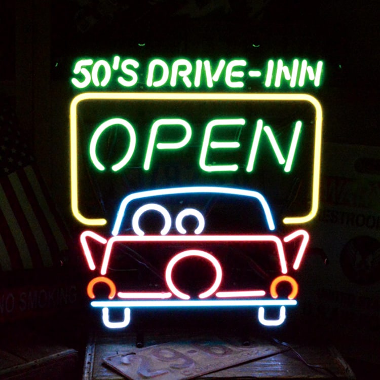 アメリカンネオンサイン ＜50'S DRIVE-INN 50's ドライブイン＞サイズ：51×45cm ネオン管 ガレージング  アメリカ雑貨 アメリカン雑貨アメリカンインテリアをカッコよく演出！